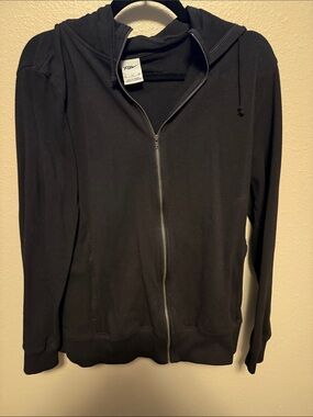 Black Zip-Up Hooded Sweatshirt with Silver Zipper